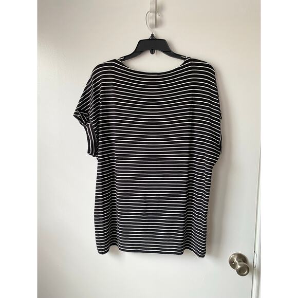 Calvin Klein Striped Floral Top XL B/W Embroidered Boho Chic Statement Shirt - Picture 2 of 6